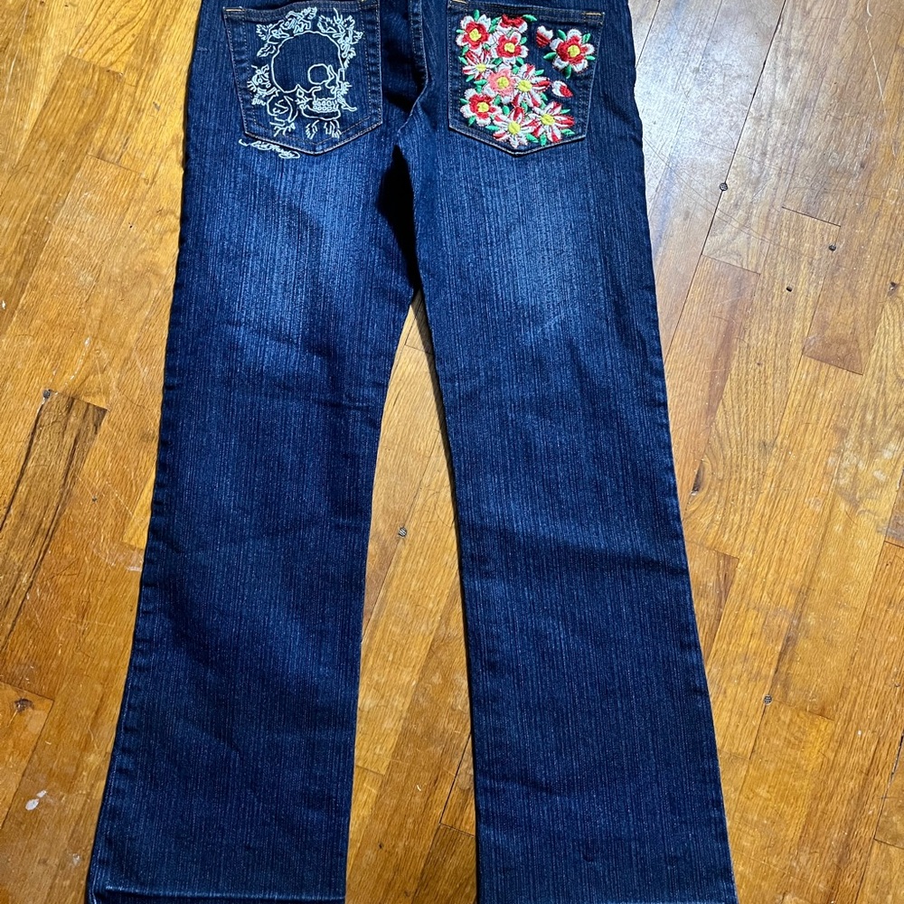 Vintage Ed Hardy Christian Audigier Embroidered Dark Blue Women Jeans 9/10